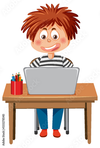 Cute boy using laptop