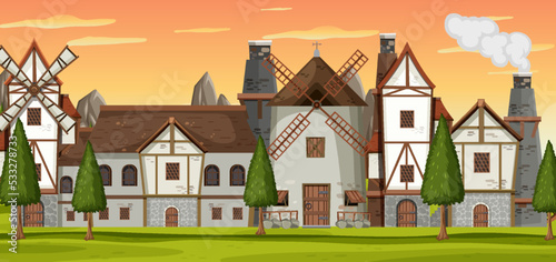Ancient medieval village background