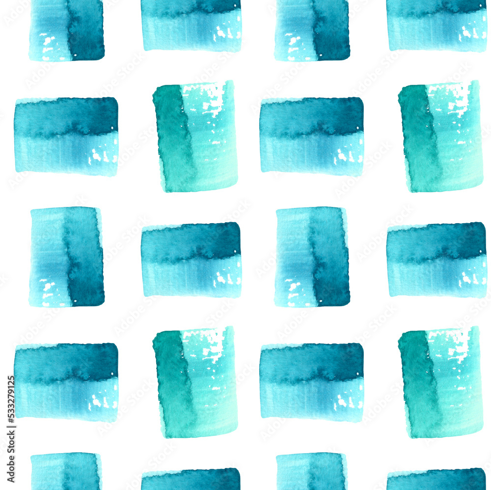 Naklejka premium pattern of watercolor squares on an isolated background. watercolor blue squares 