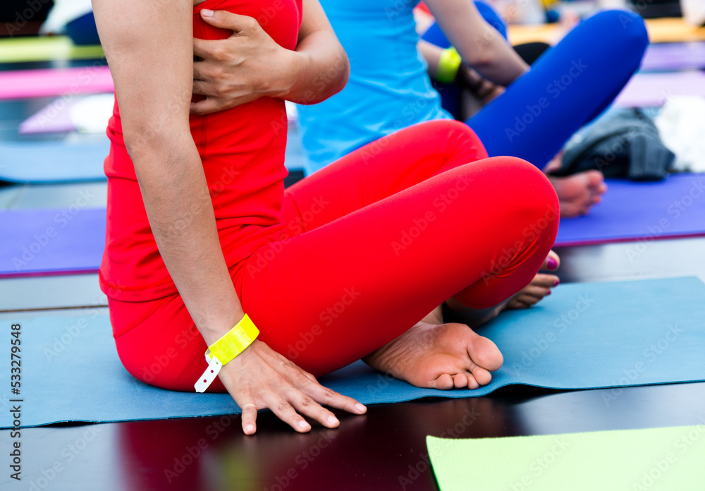 Group of young woman doing yoga. Group of young woman doing yoga.