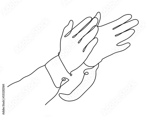 Continuous Line vector illustration of Hands. Hands Clapping, concept of Applause and acclaim. Vector Line art illustration isolated on white background.