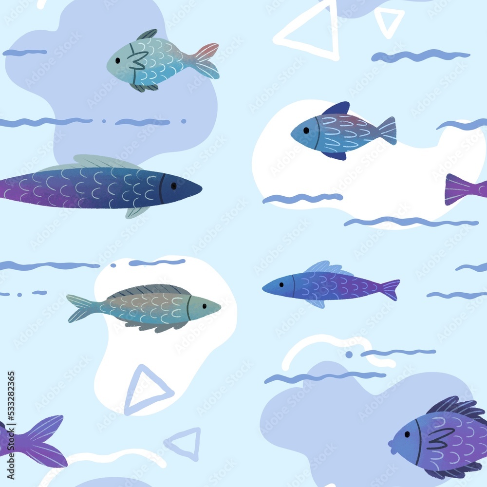 Cute fish undersea seamless pattern design illustration