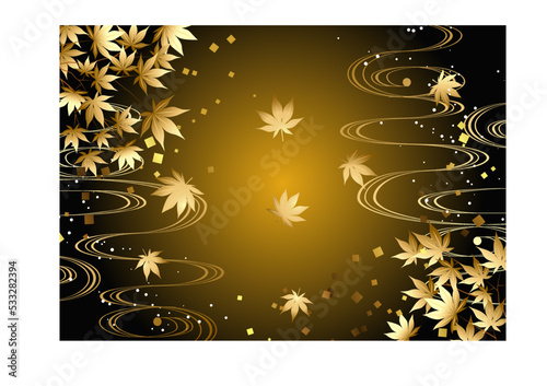 流水と紅葉背景ヨコ金