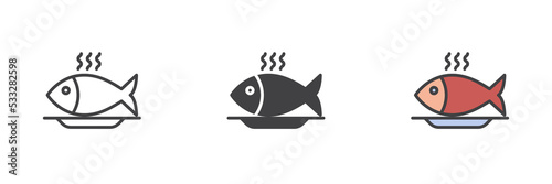 Frying fish different style icon set