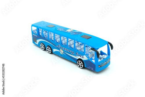 Plastic bus toy isolated on white background