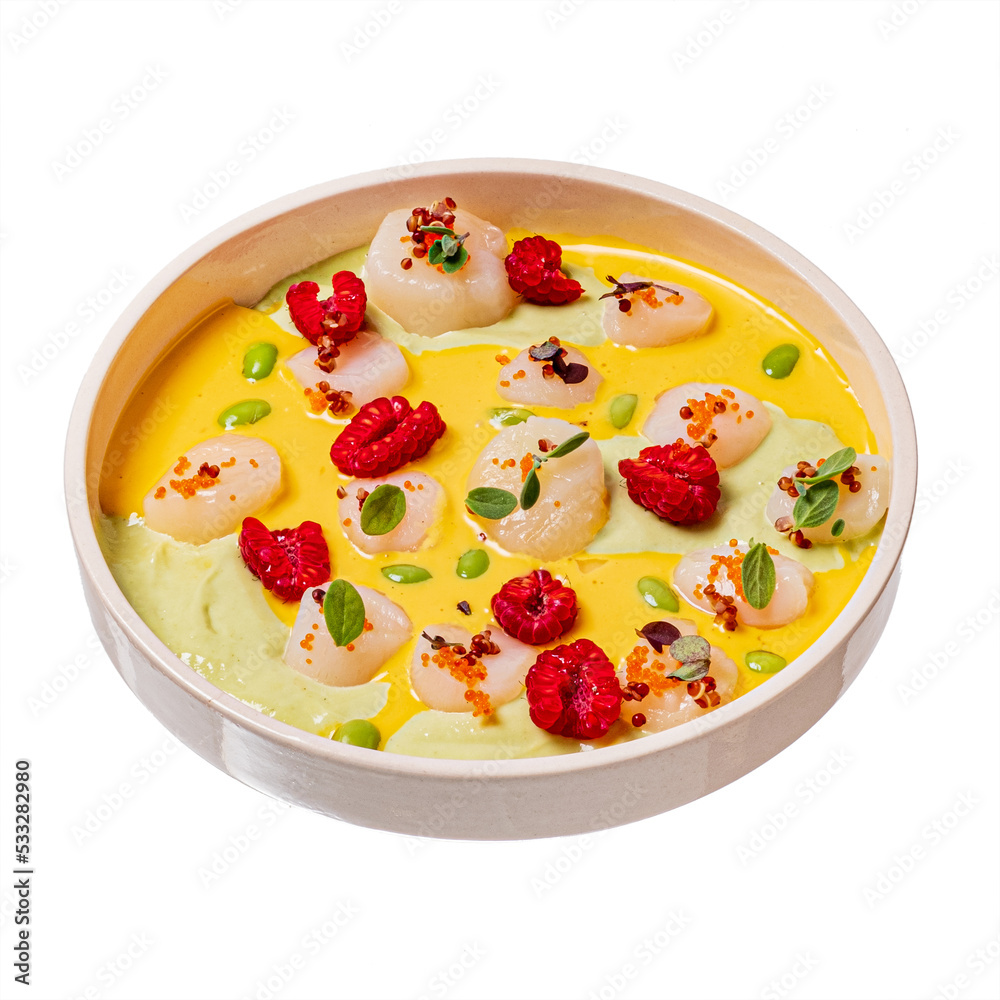 modern Peruvian cuisine isolated on white background modern Peruvian cuisine isolated on white background