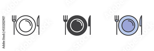 Plate fork and knife different style icon set