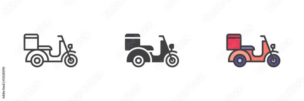 Delivery scooter different style icon set Delivery scooter different style icon set