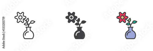 Flower vase different style icon set
