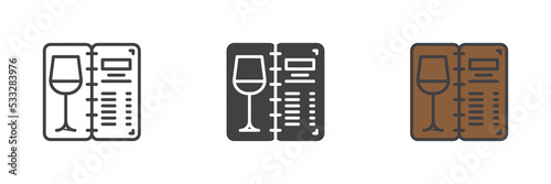 Wine menu different style icon set