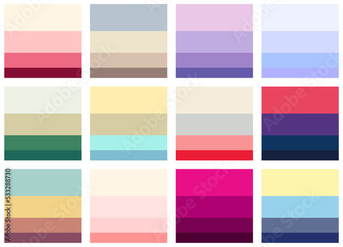 Future color trends. Popular color palettes. An example of pastel color. Harmony and future color guide. Vector eps 10.
