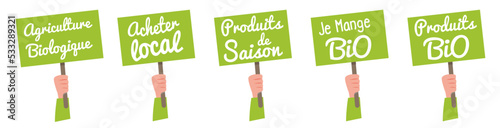 Pancarte : produits bio, produits de saisons, agriculture biologique