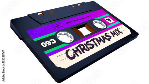 Christmas holiday mix cassette with 80s synthwave or retrowave style