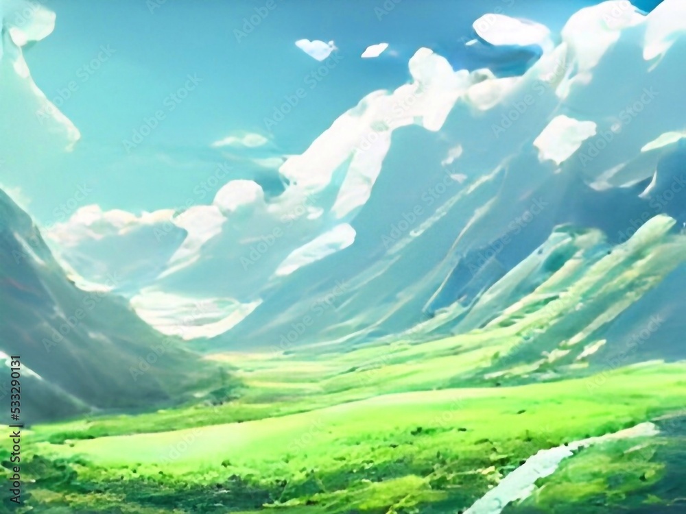 landscape with mountains 2D anime Background 