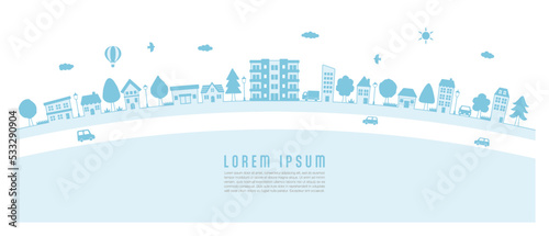 Simple cityscape vector illustration. scenery around an apartment building