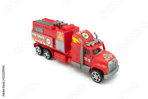 Toy fire truck car isolated on white background