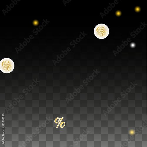 Luxury Vector Gold Percentage Sign Confetti on Transparent. Percent Sale Background. Business  Economics Print. Discount Illustration. Promotion Poster. Black Friday Banner. Special offer Template.