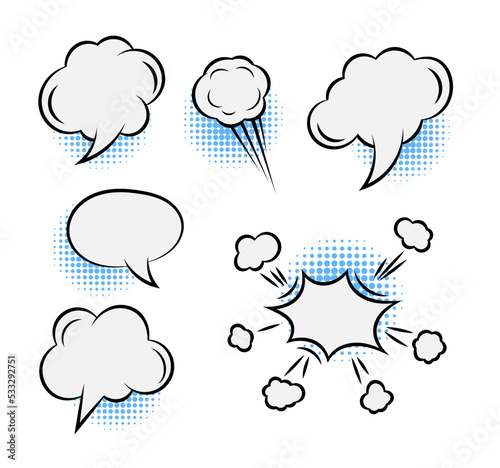 Set of colorful speech or thought bubbles of different shapes and sizes. Great for posters, comic strip and cartoon.