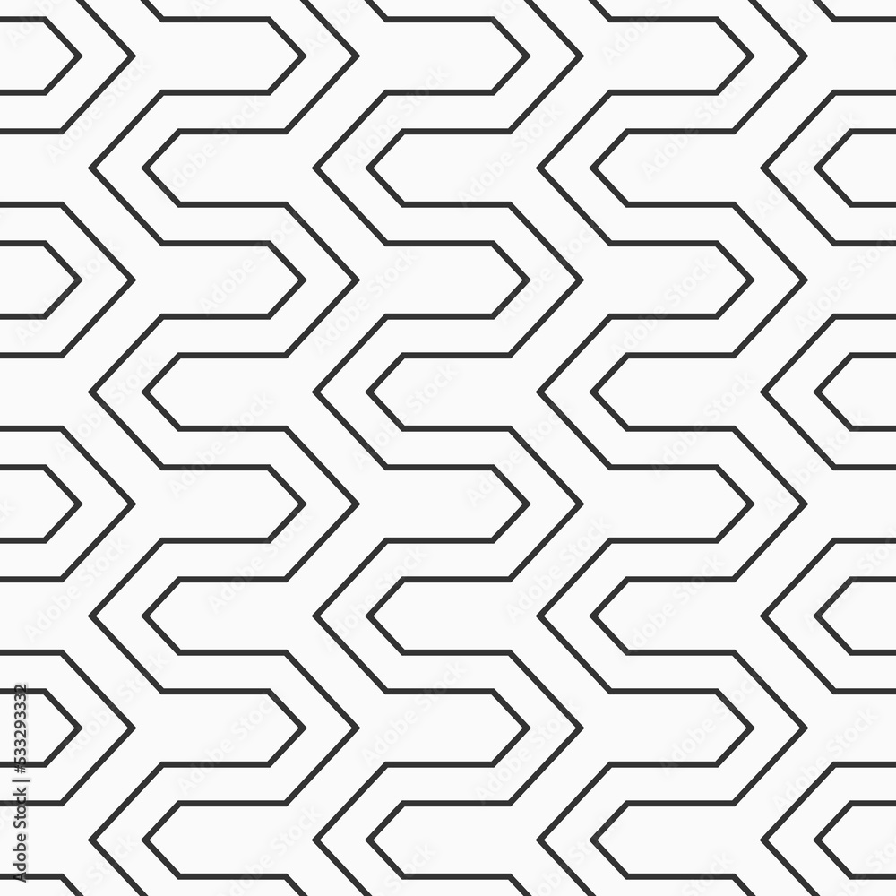 Abstract vector seamless pattern. Hexagonal zigzag geometric pattern. Black and white zigzag lines background.