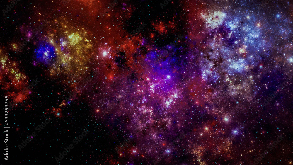 Naklejka premium Dreamland background . Starry outer space background texture . Colorful Starry Night Sky Outer Space background. 3D illustration 