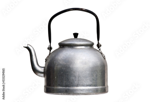 Old and used tea pot on transparent background