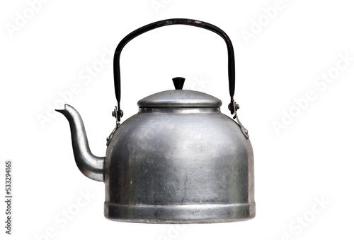 Old and used tea pot on transparent background