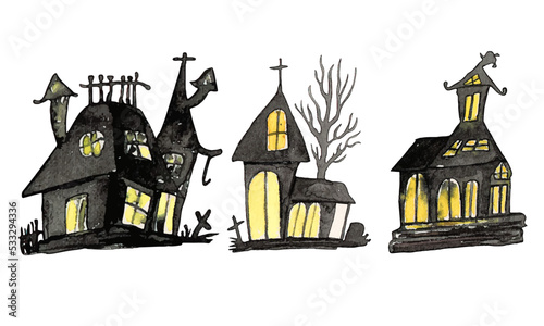 Wallpaper Mural Watercolor Haunted Houses for Halloween Torontodigital.ca