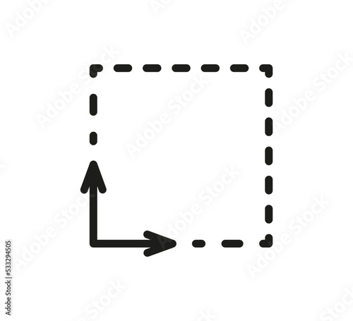 Square area icon. Coordinate axes sign. Coordinate system Flat math graph icon. Measuring land area. Place dimension pictogram. Vector outline illustration isolated on white background.