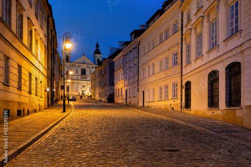 New Town Mostowa Street In Warsaw At Night In Poland