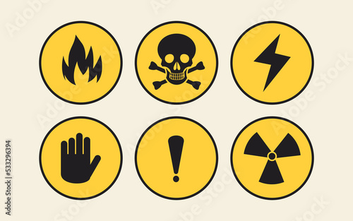 Danger, warning, stop round icon set