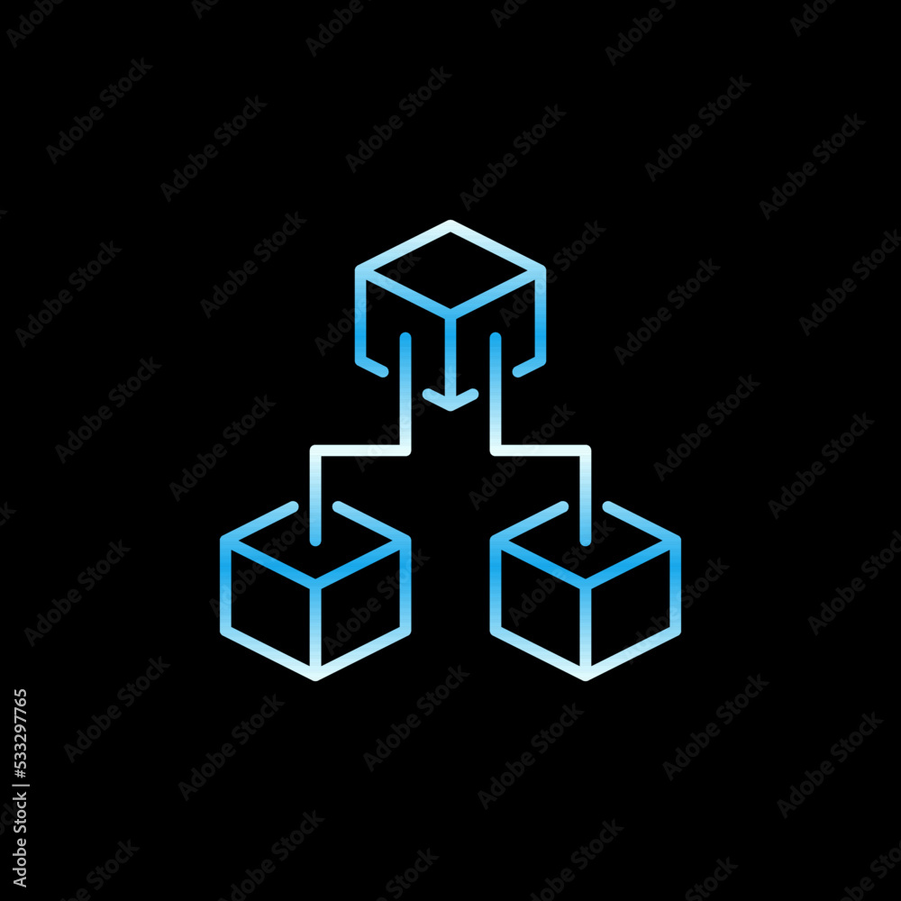 Three Blockchain Blocks vector blue outline icon. Block-chain Crypto line symbol Three Blockchain Blocks vector blue outline icon. Block-chain Crypto line symbol