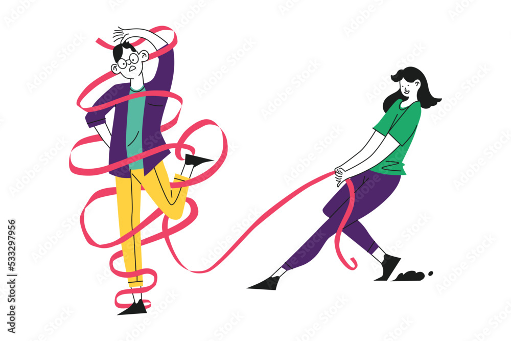 Women Tied a Man with a Ribbon
