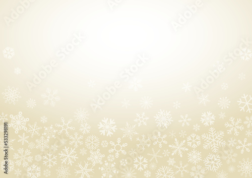 Abstract christmas background. Snowflakes seamless have blank space on gold background. Winter holidays theme, Christmas and New Year template.