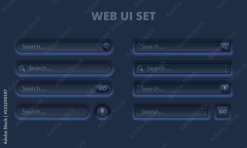Set of search bar for UI design.search address and the navigation bar on the blue background