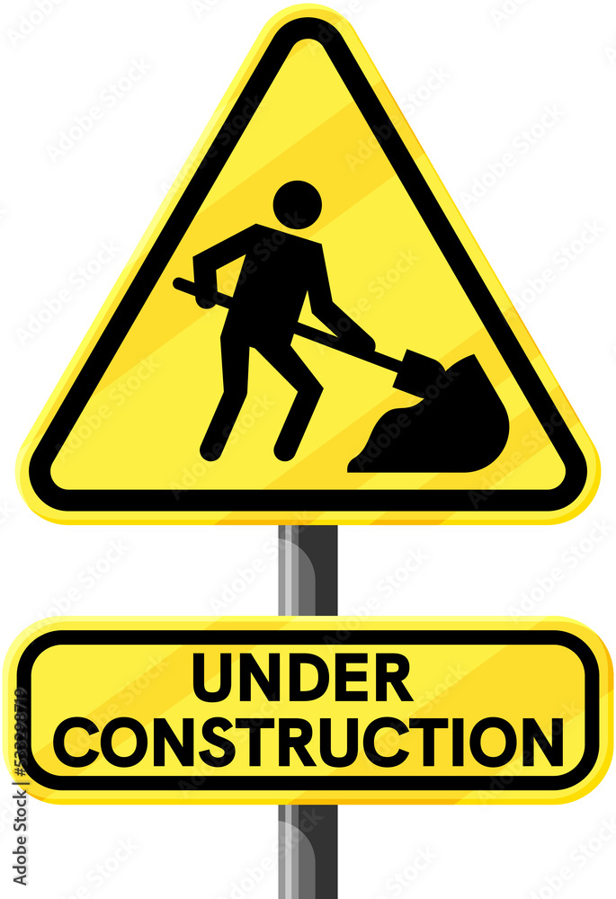 Under Construction Sign with Man Digging Ground. Under Construction Sign with Man Digging Ground.