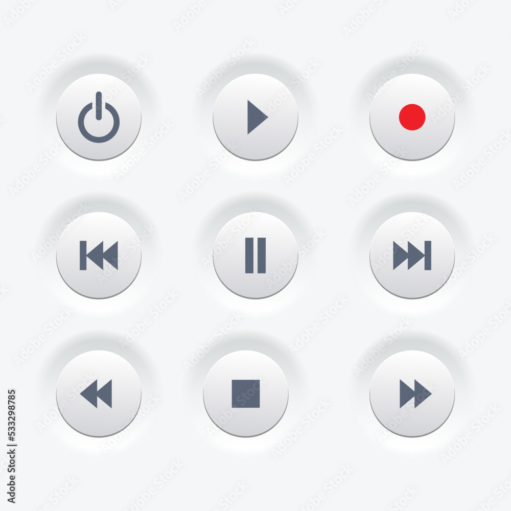 Media player control white round buttons UI icon set Media player control white round buttons UI icon set