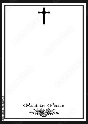 Vector - Border or frame with cross and lettering Rest in peace, flower. End of life. 