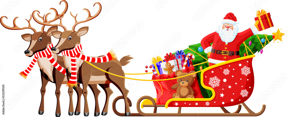 Santa Claus on Sleigh Full of Gifts and His Reindeers Santa Claus on Sleigh Full of Gifts and His Reindeers