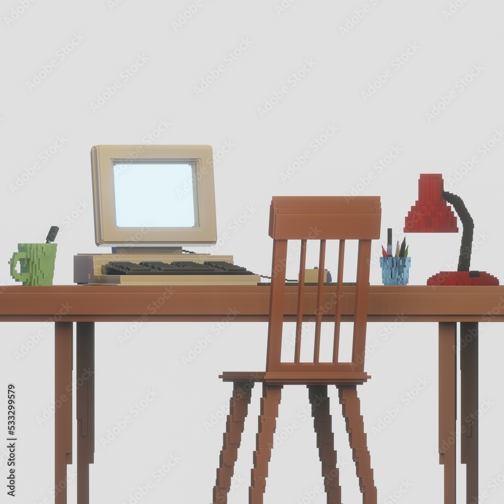 Fototapeta premium computer desk - workplace with computer - 3d render illustration