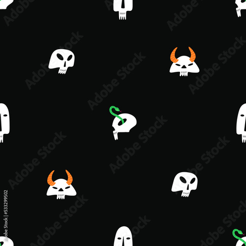 Seamless pattern with cartoon skull illustrations