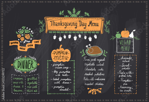 Happy Thanksgiving day holiday menu chalkboard