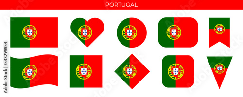 Portugal flag set. Vector illustration isolated on white background