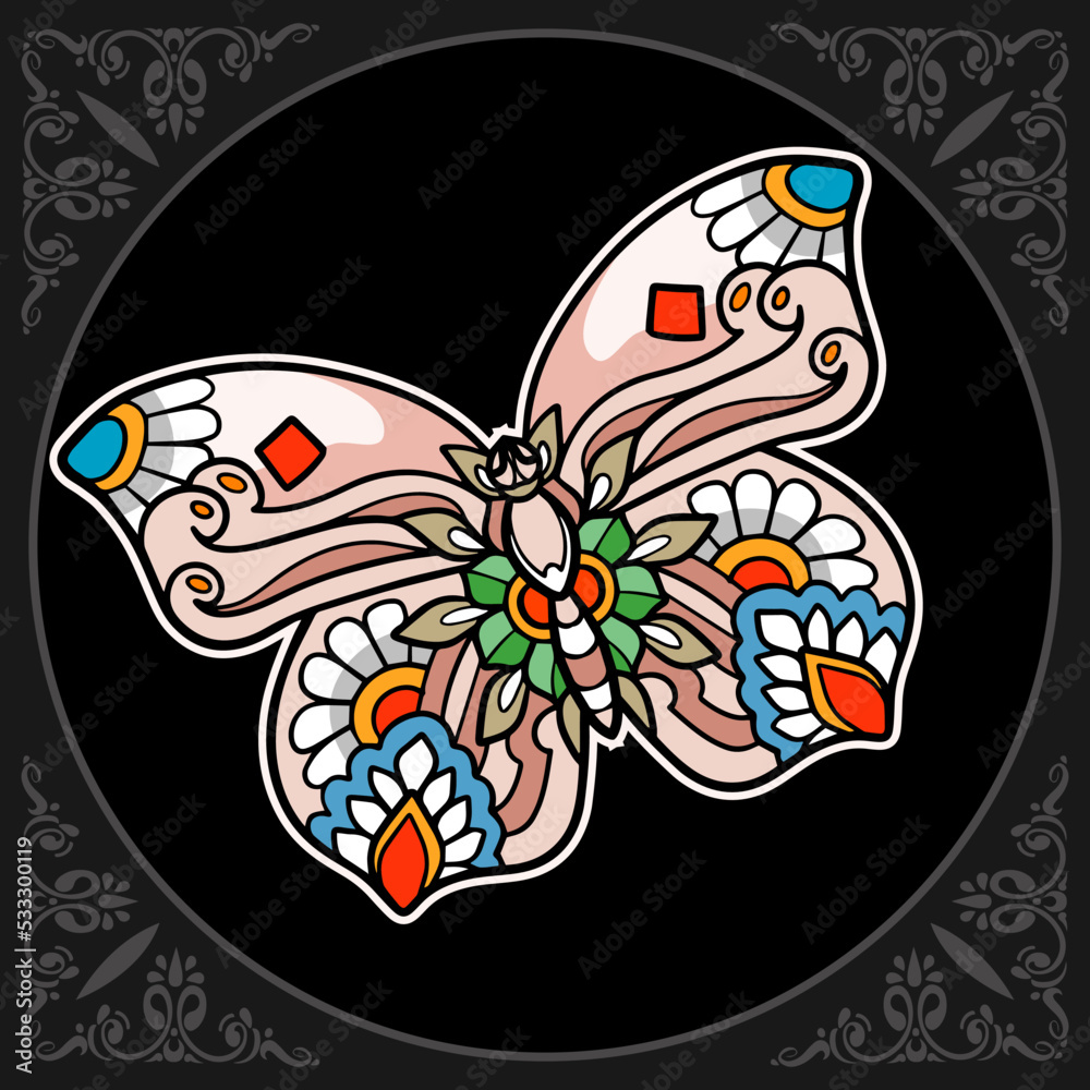 Naklejka premium Colorful butterfly mandala arts isolated on black background