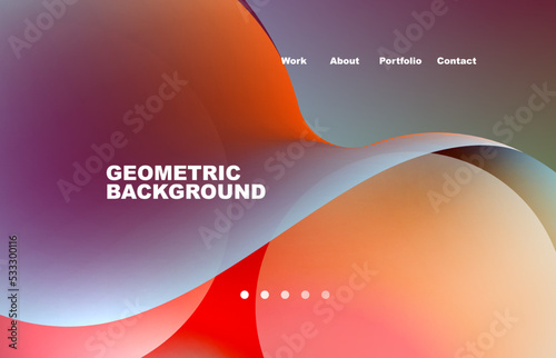 Landing page abstract liquid background. Flowing shapes, round design and circle. Web page for website or mobile app wallpaper