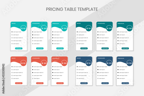 Multiple color price table template