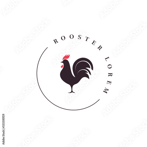 Rooster rounded logo with rooster silhouette white