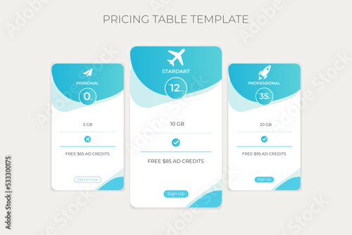 Flat colorful price table template