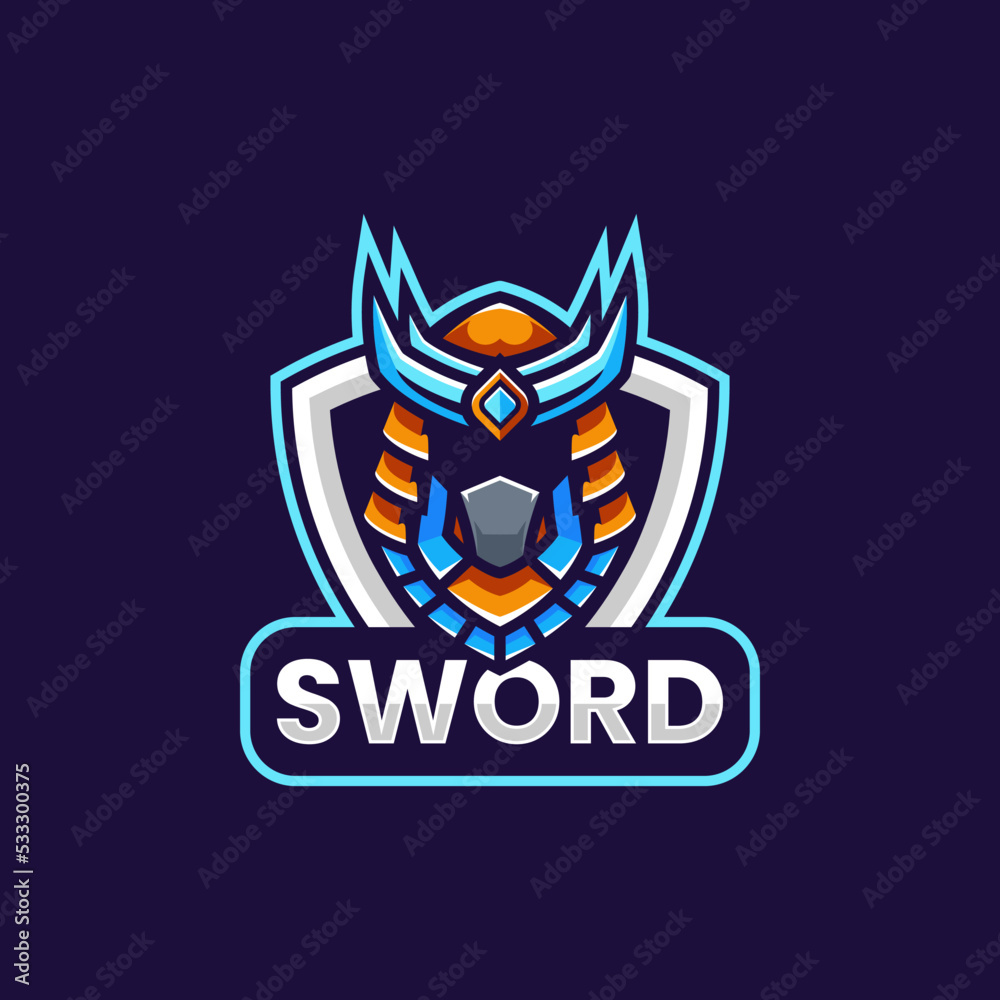 Vector Logo Illustration Sword E Sport and Sports Style Vector Logo Illustration Sword E Sport and Sports Style