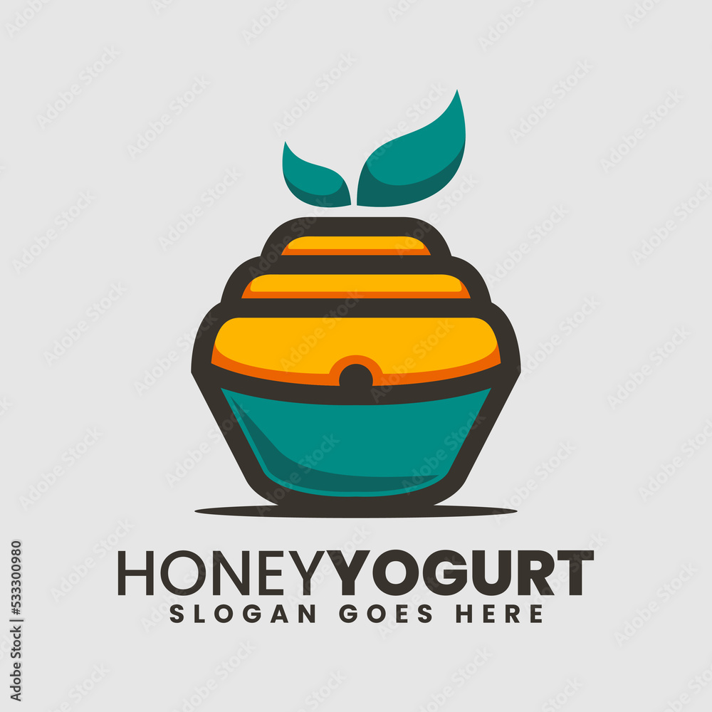 Vector Logo Illustration Honey Yogurt Simple Mascot Style
