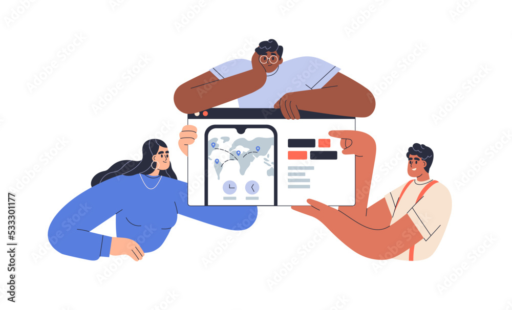 Team of developers and designers presenting digital project, website ...